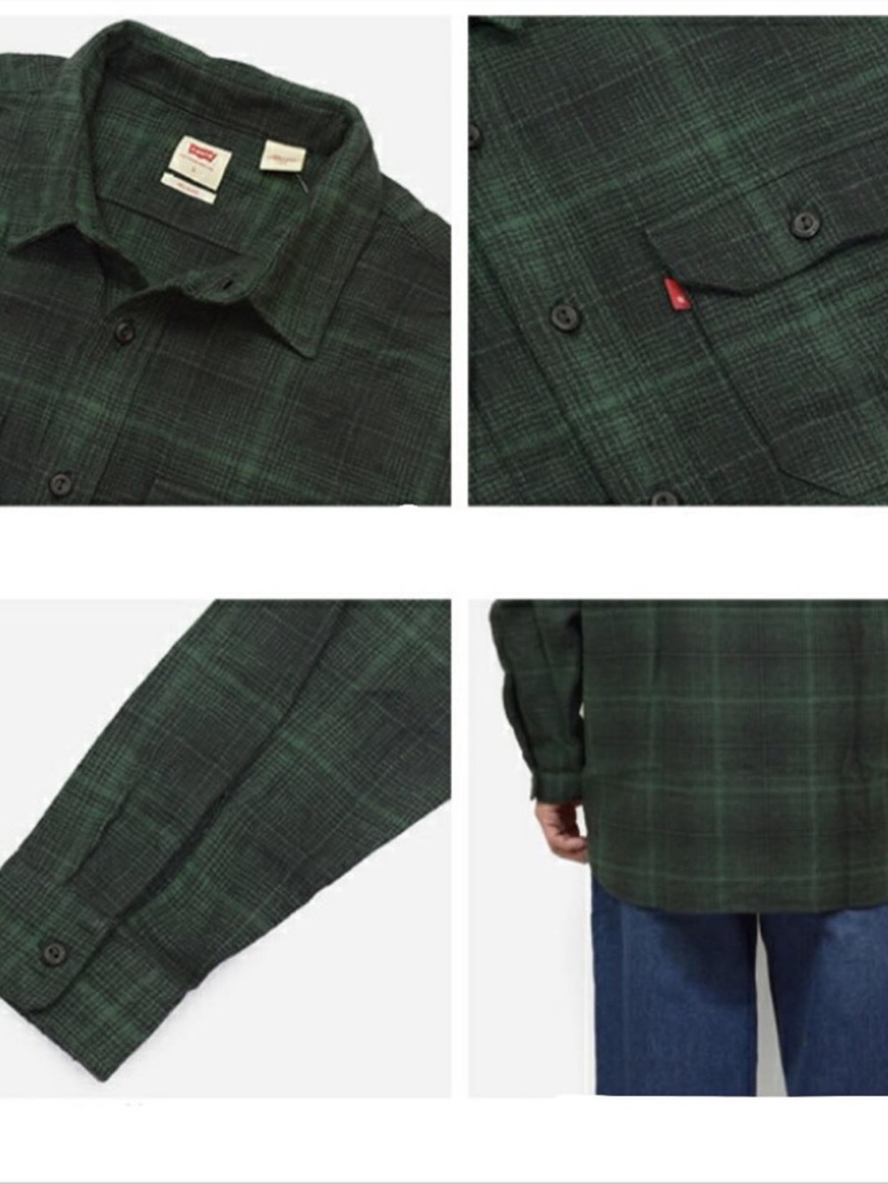 Levi's Dark Green and Black Flannel Plaid Worker Shirt - Picture 8 of 8